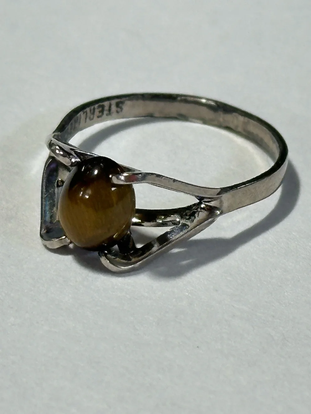 Vintage Modernist Sterling Silver Tiger's Eye Ring Size 6 Geometric Minimalist
